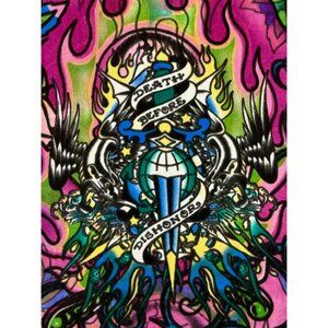 Christian Audigier x Ed Hardy Paisley Print Purple & Pink Fringed Hem Scarf